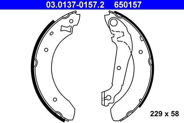 650157 ATE 229 x 58 mm, with lever Width: 58mm Brake Shoes 03.0137-0157.2 buy