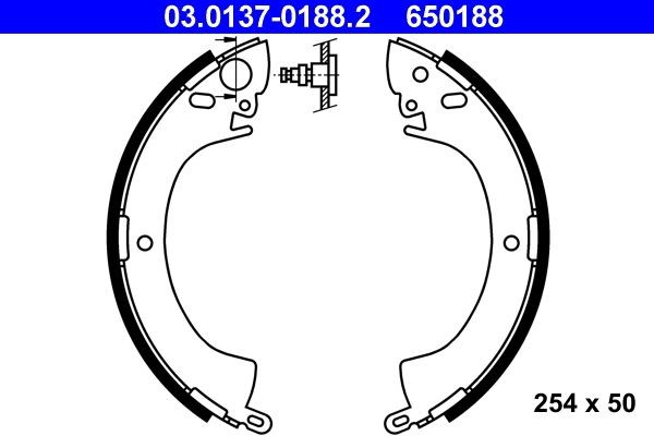 03.0137-0188.2 ATE Drum brake pads MITSUBISHI 254 x 50 mm