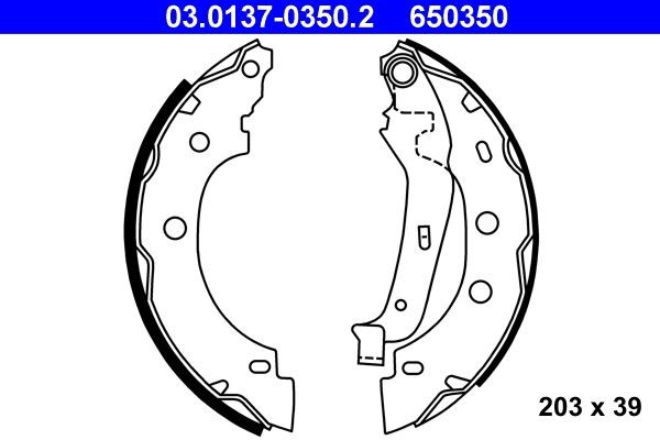 650350 ATE 203 x 39 mm, with lever Width: 39mm Brake Shoes 03.0137-0350.2 buy