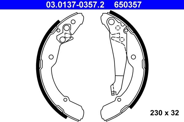 ATE 03.0137-0357.2 Brake Shoe Set 230 x 32 mm, with lever