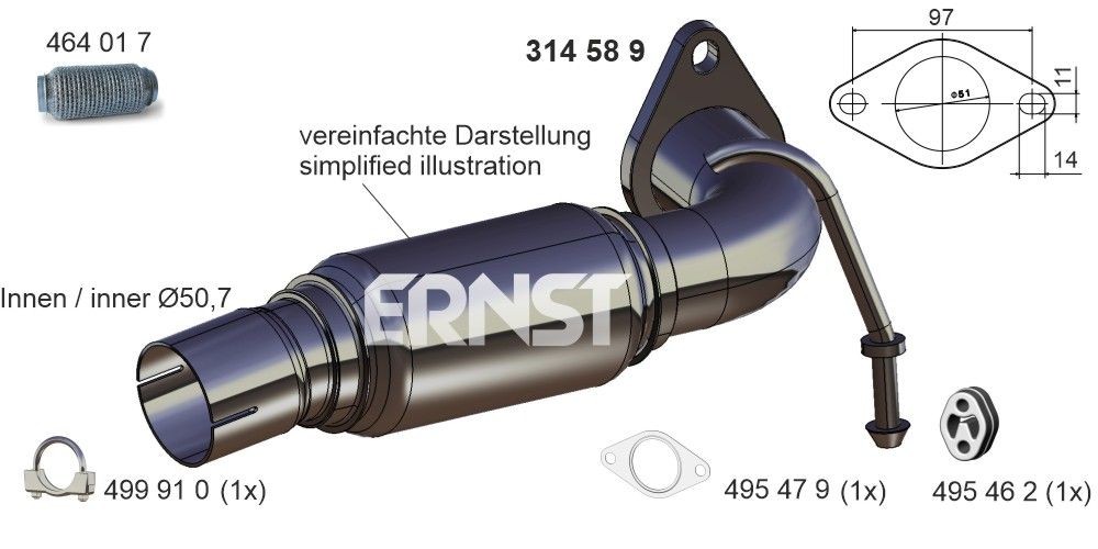 ERNST 314589 Exhaust pipes FORD FIESTA 2012 in original quality