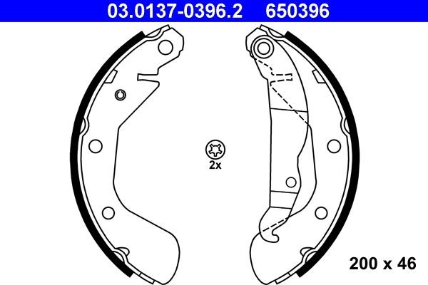 03.0137-0396.2 ATE Drum brake kit OPEL 200 x 46 mm, with lever