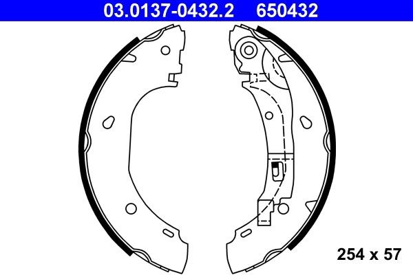 650432 ATE 254 x 57 mm, with lever Width: 57mm Brake Shoes 03.0137-0432.2 buy
