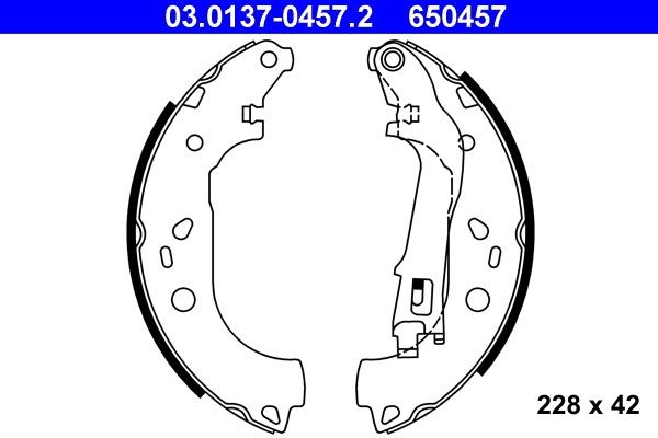 ATE 03.0137-0457.2 Brake Shoe Set 228 x 42 mm, with lever