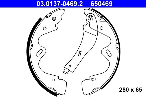ATE 03.0137-0469.2 Brake Shoe Set 280 x 65 mm, with lever