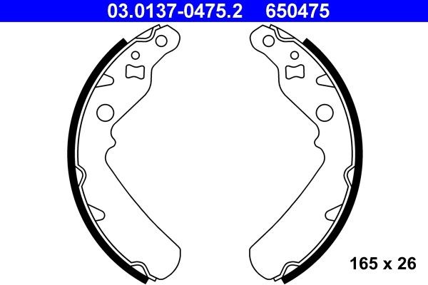 ATE 03.0137-0475.2 Brake Shoe Set 165 x 26 mm, without lever