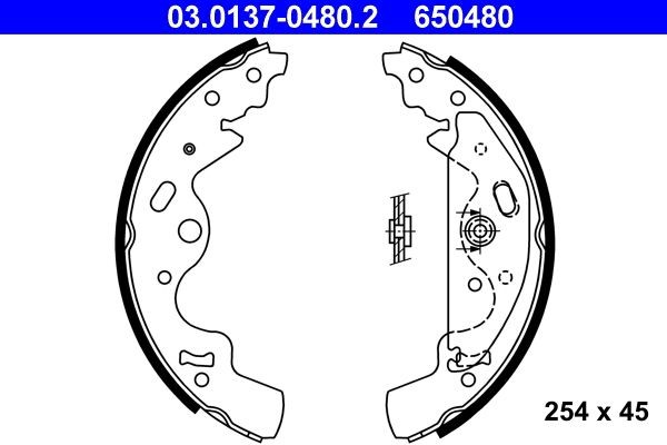 ATE 03.0137-0480.2 Brake Shoe Set 254 x 45 mm, with lever