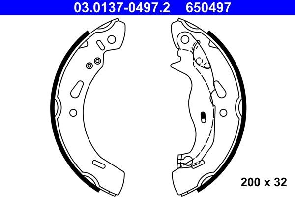 03.0137-0497.2 Brake Shoes 03.0137-0497.2 ATE 200 x 32 mm, with lever