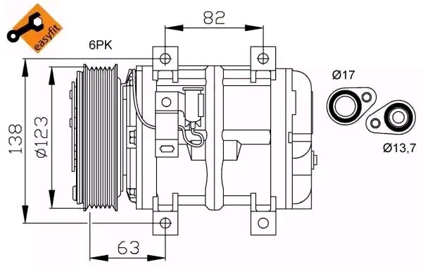 NRF DKS15CH, 12V, PAG 46, with PAG compressor oil, with seal ring, EASY FIT Belt Pulley Ø: 123mm, Number of grooves: 6 AC compressor 32112 buy