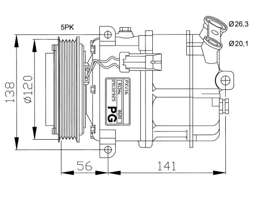 NRF PXV16, 12V, PAG 46, with PAG compressor oil, with seal ring Belt Pulley Ø: 120mm, Number of grooves: 5 AC compressor 32117 buy