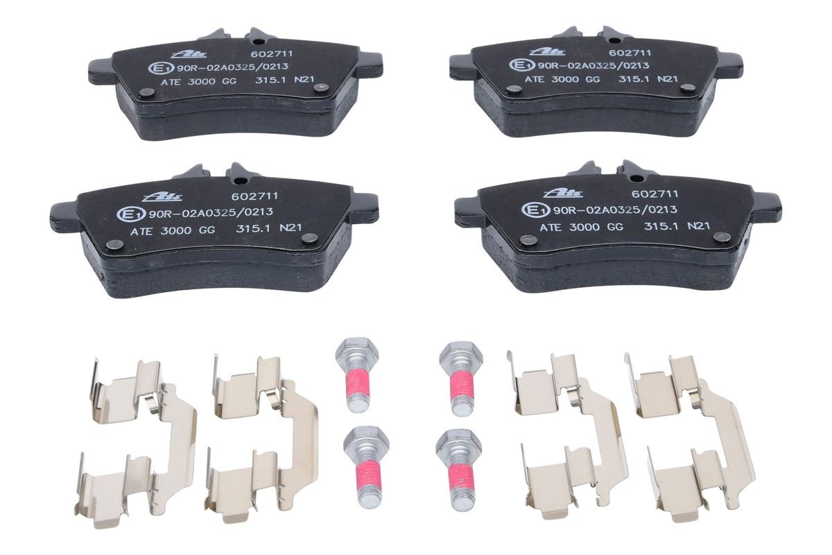 13.0460-2711.2 Set of brake pads 602711 ATE prepared for wear indicator, excl. wear warning contact, with brake caliper screws, with accessories