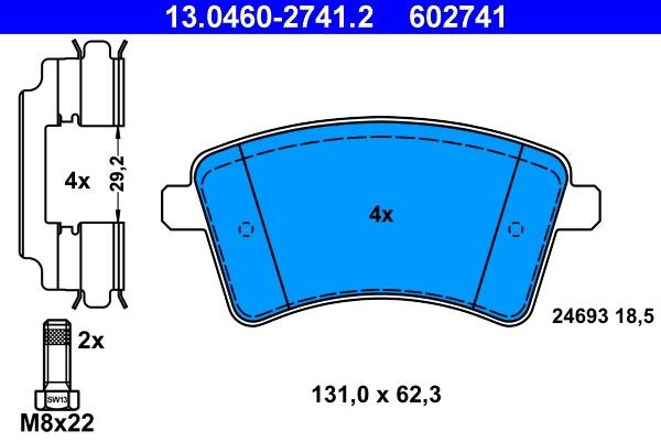 ATE Brake pad kit 13.0460-2741.2 for RENAULT KANGOO