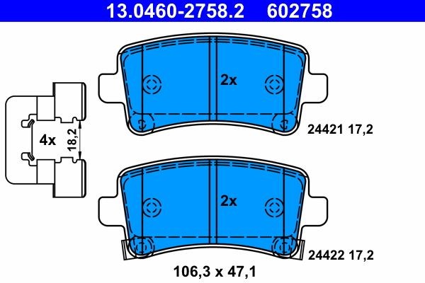 13.0460-2758.2 Set of brake pads 13.0460-2758.2 ATE with acoustic wear warning, with accessories