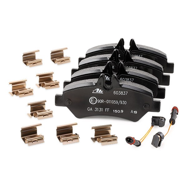 13.0460-3837.2 Set of brake pads 603837 ATE incl. wear warning contact, with brake caliper screws, with accessories