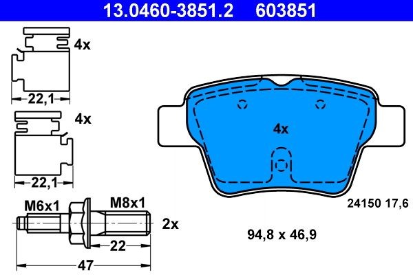 ATE Brake pad kit 13.0460-3851.2 for PEUGEOT 207