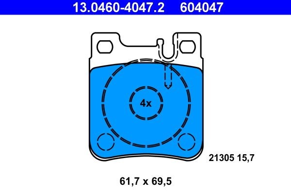 13.0460-4047.2 Set of brake pads 604047 ATE prepared for wear indicator, excl. wear warning contact