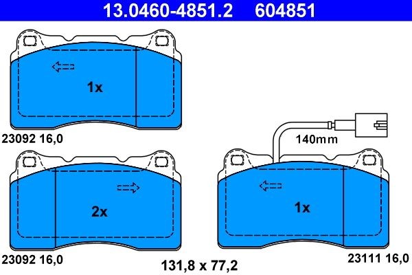 ATE Brake pad kit 13.0460-4851.2 for ALFA ROMEO 159