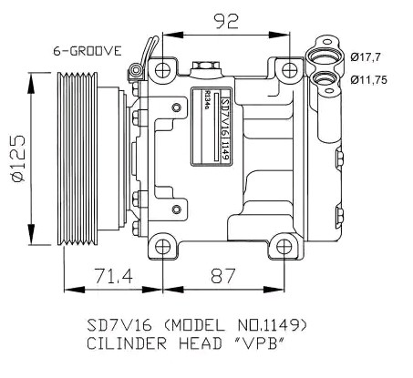 NRF SD7V16, 12V, PAG 46, with PAG compressor oil Belt Pulley Ø: 125mm, Number of grooves: 6 AC compressor 32267 buy