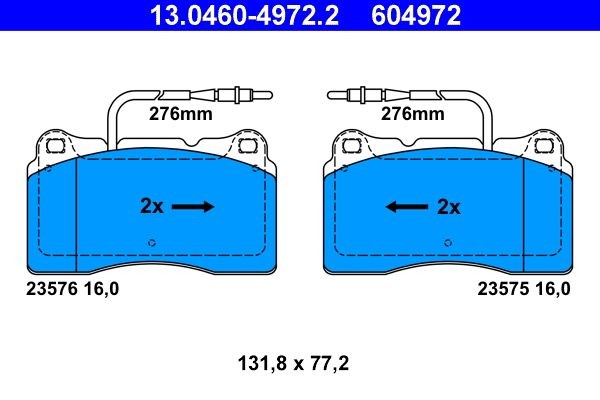 604972 ATE incl. wear warning contact Height: 77,2mm, Width: 131,8mm, Thickness: 16,0mm Brake pads 13.0460-4972.2 buy