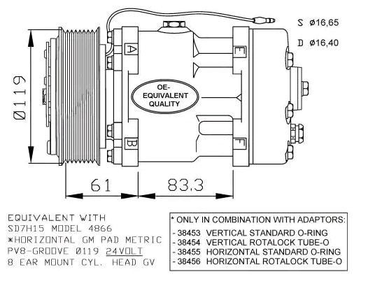 NRF SD7H15 FLX, PAG 100, R 134a, with PAG compressor oil Belt Pulley Ø: 119mm, Number of grooves: 8 AC compressor 32287 buy