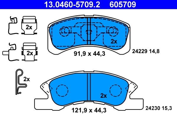 13.0460-5709.2 Set of brake pads 13.0460-5709.2 ATE with acoustic wear warning, with accessories