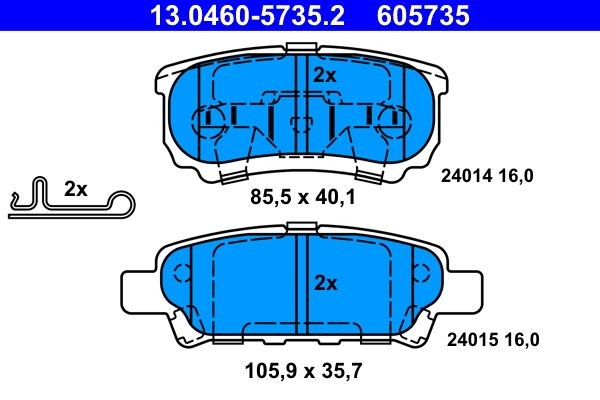 13.0460-5735.2 Set of brake pads 13.0460-5735.2 ATE with acoustic wear warning