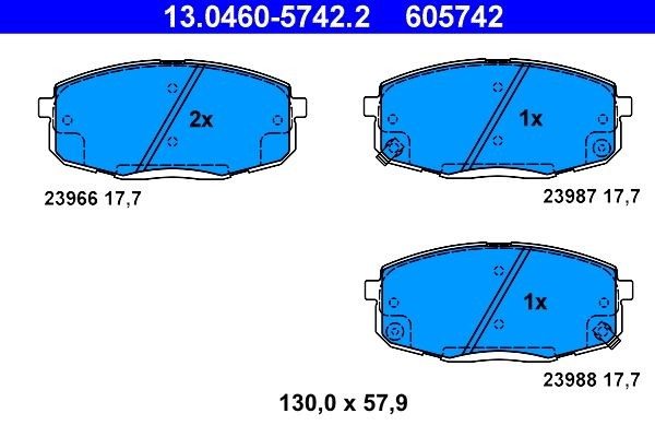 13.0460-5742.2 Set of brake pads 23988 ATE with acoustic wear warning