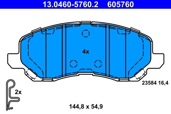 13.0460-5760.2 Set of brake pads 605760 ATE with acoustic wear warning