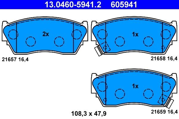 13.0460-5941.2 ATE Brake pad set with acoustic wear warning 605941