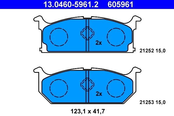 605961 ATE not prepared for wear indicator, excl. wear warning contact Height: 41,7mm, Width: 123,1mm, Thickness: 15,0mm Brake pads 13.0460-5961.2 buy