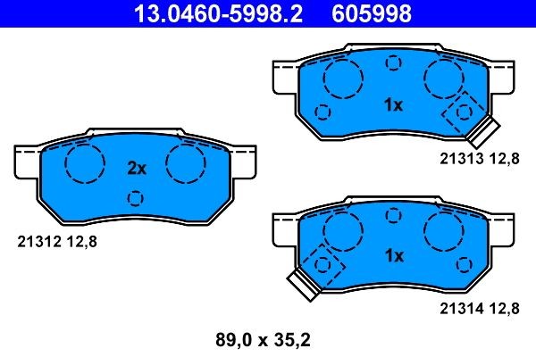13.0460-5998.2 Set of brake pads 21314 ATE with acoustic wear warning