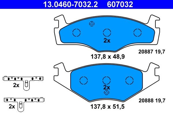 13.0460-7032.2 Set of brake pads 13.0460-7032.2 ATE not prepared for wear indicator, excl. wear warning contact, with accessories
