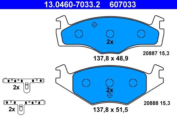 13.0460-7033.2 Set of brake pads 13.0460-7033.2 ATE not prepared for wear indicator, excl. wear warning contact