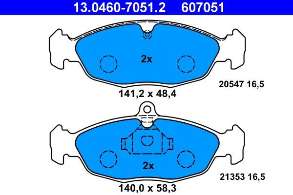 13.0460-7051.2 Set of brake pads 13.0460-7051.2 ATE prepared for wear indicator, excl. wear warning contact