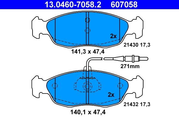 ATE Brake pad kit 13.0460-7058.2 for PEUGEOT 205, 306