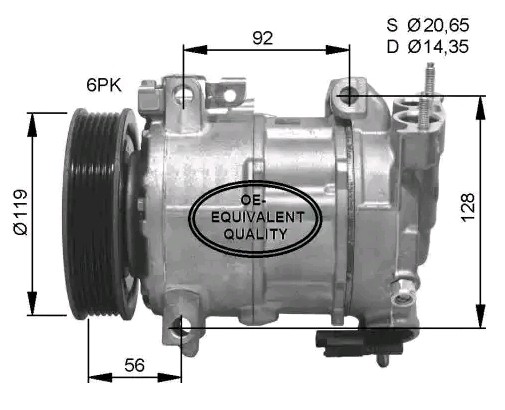 NRF 32593 Air conditioning compressor 6SEL16C, 12V, PAG 46, with PAG compressor oil, with seal ring
