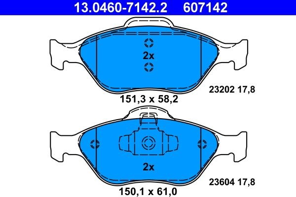 13.0460-7142.2 Set of brake pads 13.0460-7142.2 ATE not prepared for wear indicator, excl. wear warning contact