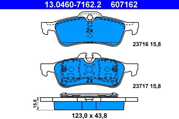 13.0460-7162.2 Set of brake pads 13.0460-7162.2 ATE prepared for wear indicator, excl. wear warning contact