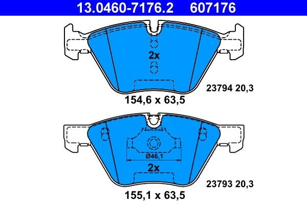 13.0460-7176.2 Set of brake pads 13.0460-7176.2 ATE prepared for wear indicator, excl. wear warning contact