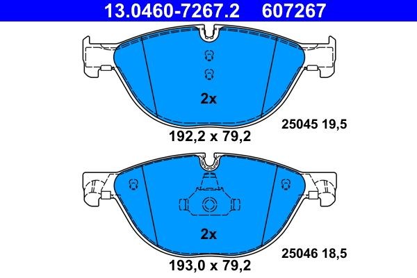 13.0460-7267.2 Set of brake pads 13.0460-7267.2 ATE prepared for wear indicator, excl. wear warning contact