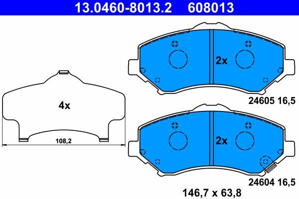 ATE Brake pad kit 13.0460-8013.2 for JEEP WRANGLER, CHEROKEE