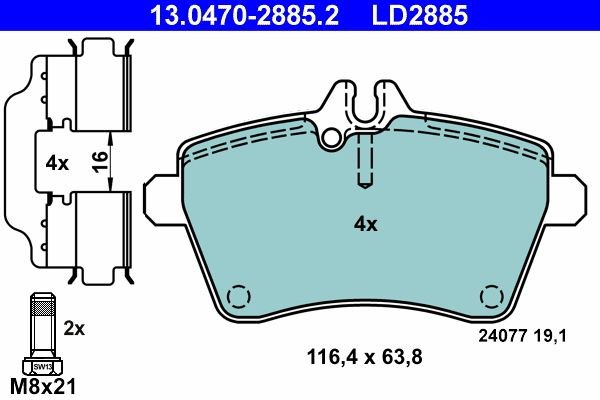 ATE Brake pad kit 13.0470-2885.2 suitable for Mercedes W169