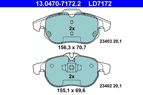 13.0470-7172.2 Set of brake pads 23738 ATE prepared for wear indicator, excl. wear warning contact