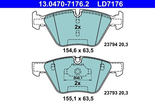 13.0470-7176.2 Set of brake pads 13.0470-7176.2 ATE prepared for wear indicator, excl. wear warning contact