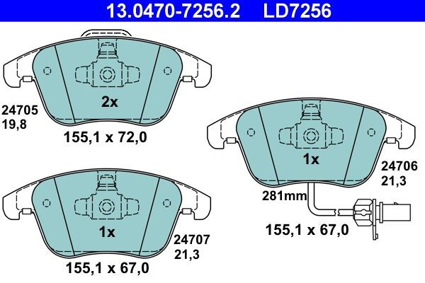 13.0470-7256.2 Set of brake pads 24707 ATE incl. wear warning contact