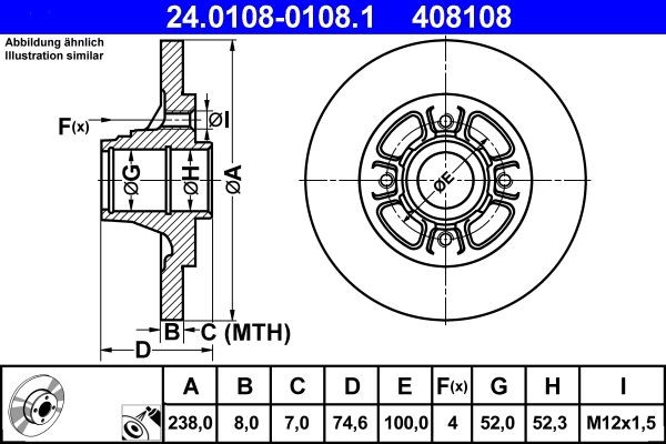 408108 ATE Voll, beschichtet, ohne ABS-Sensorring Ø: 238,0mm, Ø: 238,0mm, Lochanzahl: 4, Bremsscheibendicke: 8,0mm Bremsscheibe 24.0108-0108.1 günstig kaufen