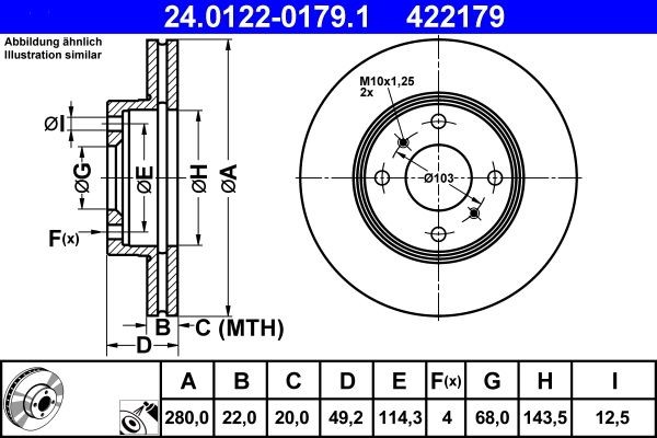 ATE Brake rotors 24.0122-0179.1 for NISSAN 200SX, PRIMERA, ALMERA