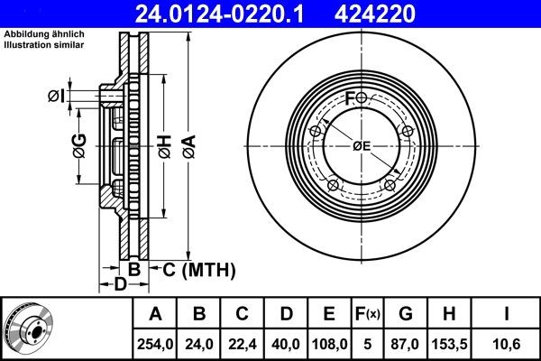 ATE Brake rotors 24.0124-0220.1 for HYUNDAI H-1, H100