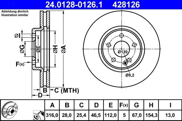 ATE Brake rotors 24.0128-0126.1 suitable for MERCEDES-BENZ C-Class, E-Class, CLK