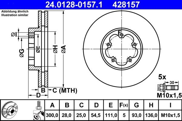 ATE Brake rotors 24.0128-0157.1 for FORD TRANSIT